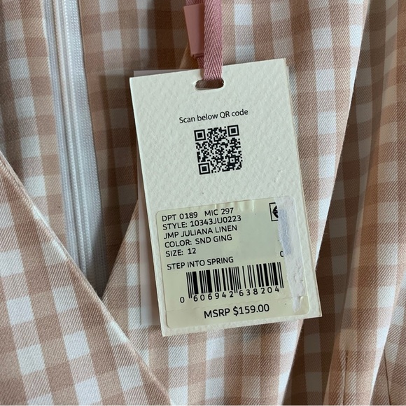 NWT Alex Marie Juliana Linen Wide Leg Jumper in Sand Gingham Print, size 12 - Picture 4 of 13